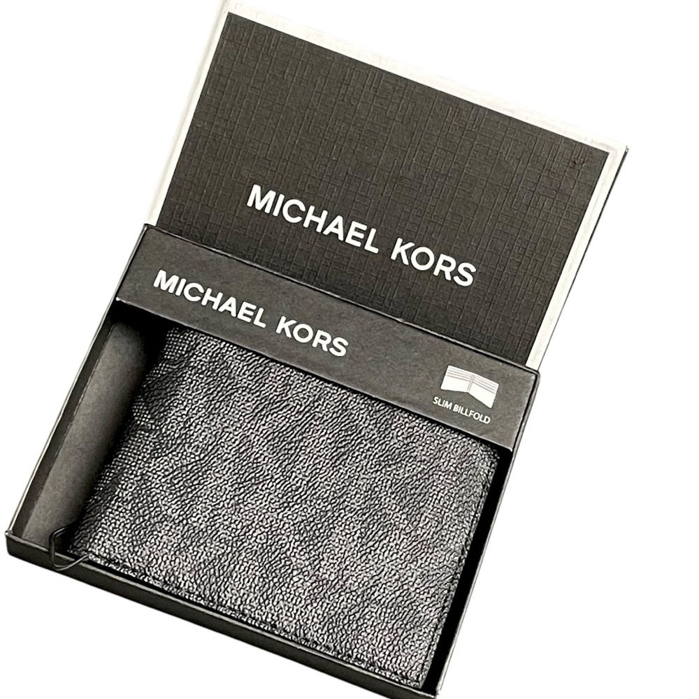 Michael Kors JetSet Mens Slim Billfold Wallet Black NIB 6 Card Slots Luxury Gift